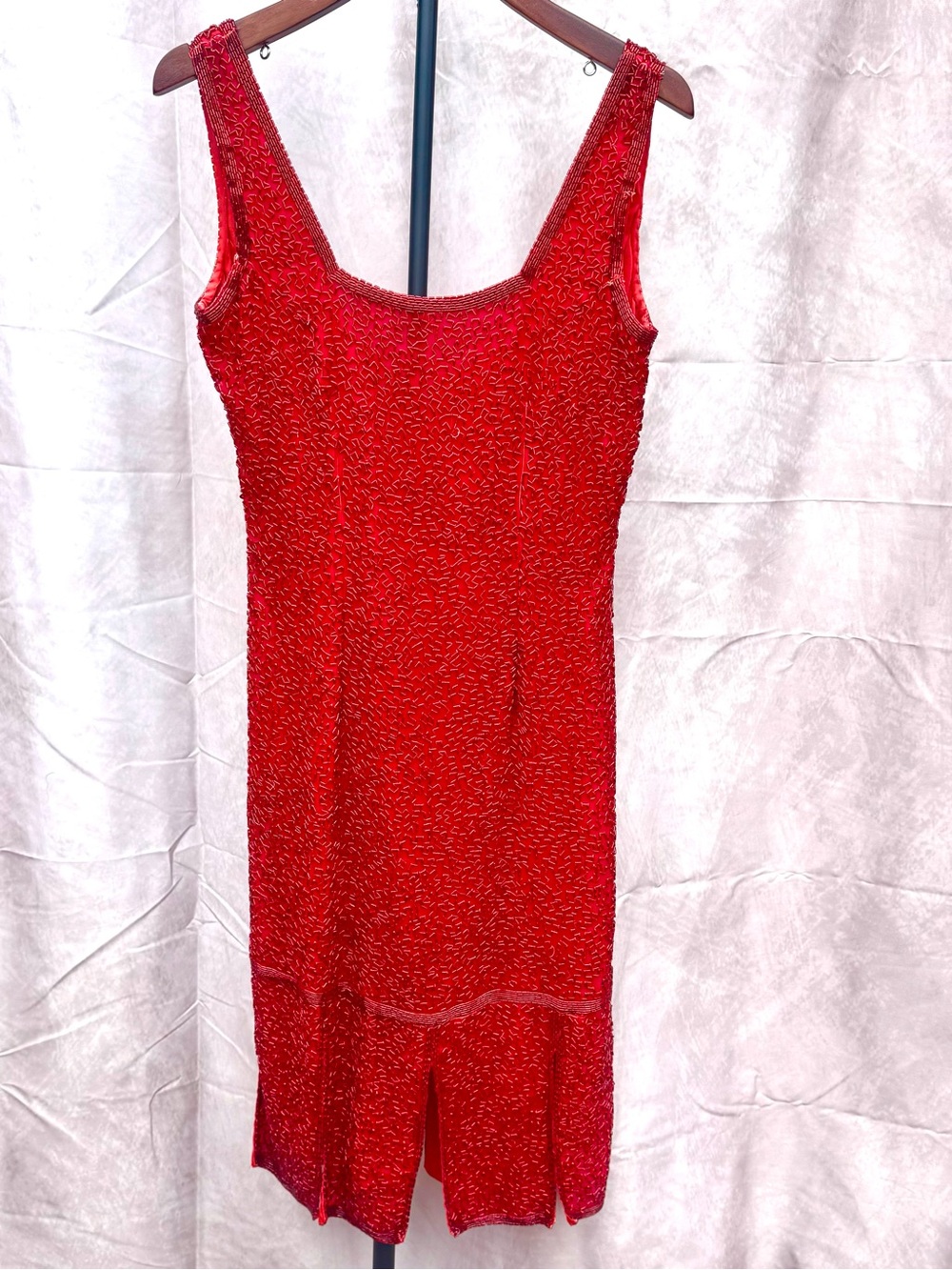 Vintage 1980’s Laurence Kazar New York Red Beaded Sleeveless Cocktail Dress
